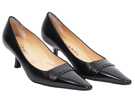 chanel black patent pumps